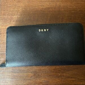 DKNY Black Saffiano Zip Around Wallet